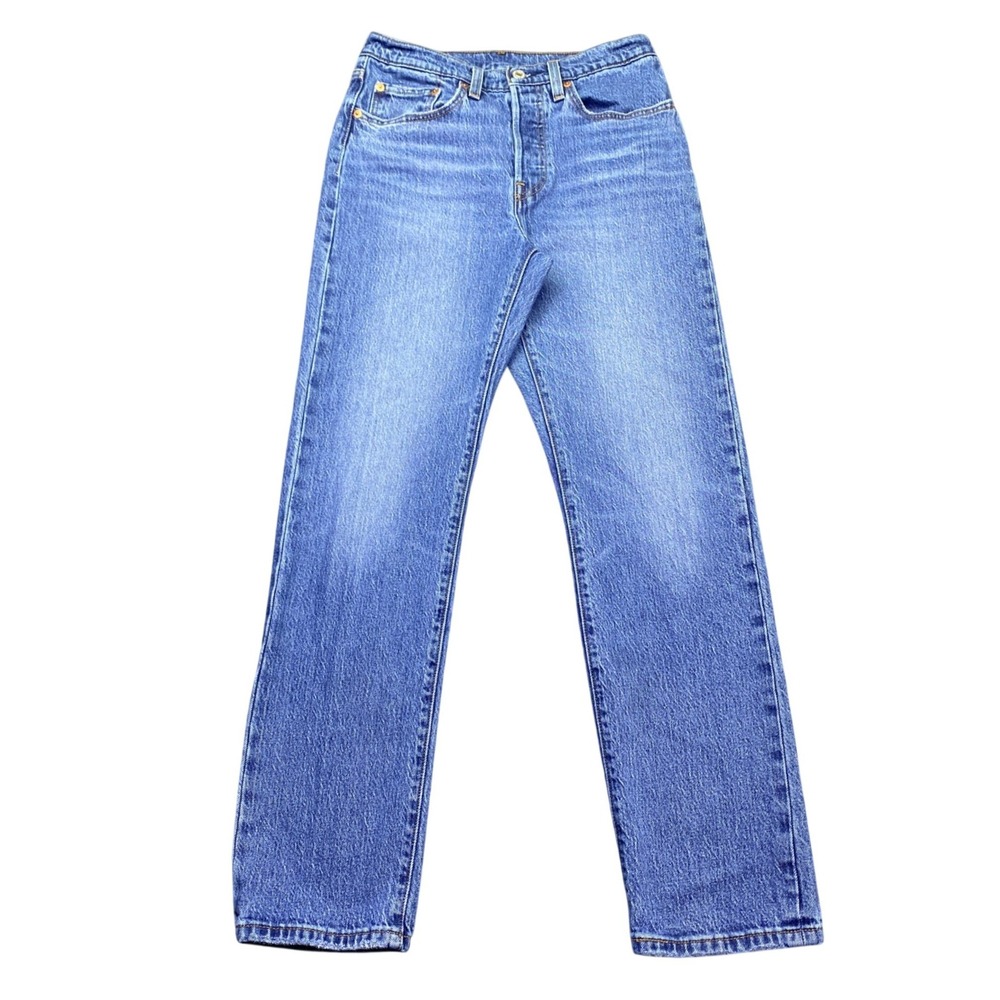 Levis 501 Original Straight Leg Jean Sz 26 Medium Wash Blue Denim Grunge Btn Fly